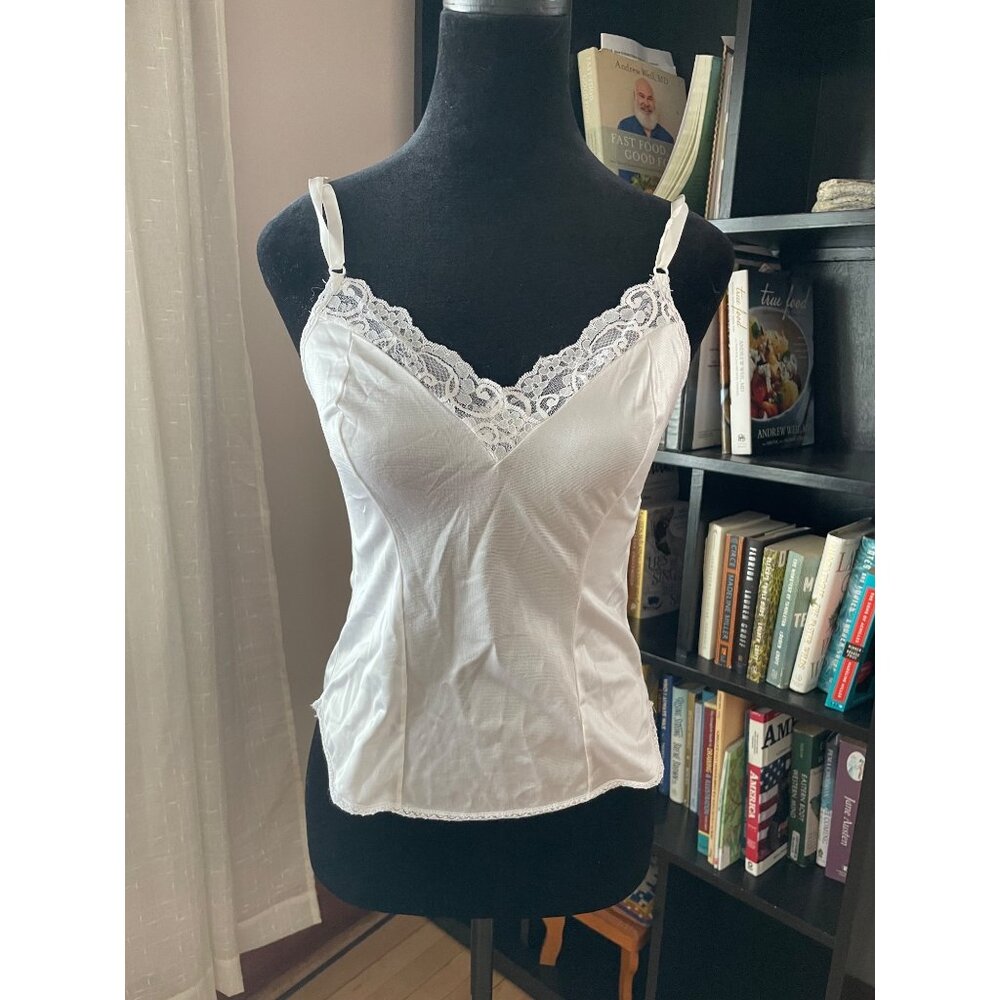 Vintage 70s Montgomery Ward Cami Lace Coquette Fairycore Lingerie Sheer Top S